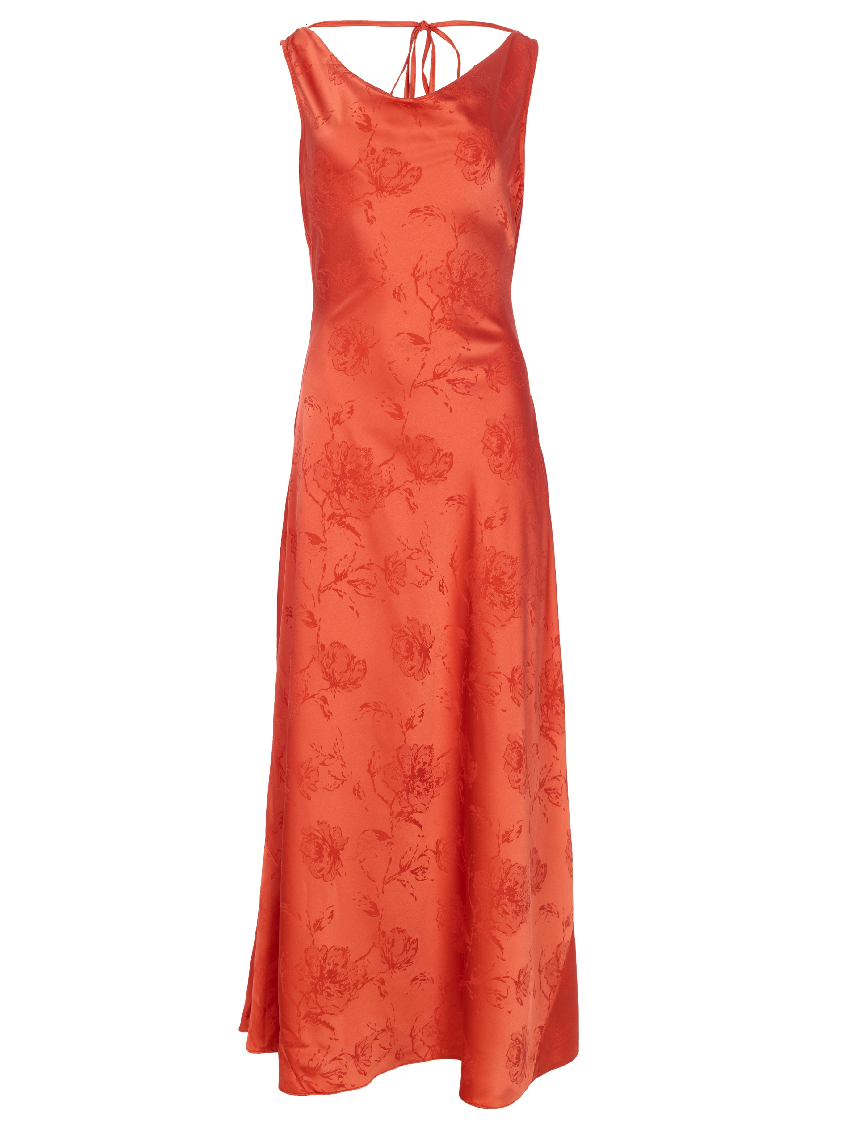 MARCIA CORAL - Vestido escote cascada jacquard floral midi, perfecto para invitadas de boda y fiesta spring summer. MIOH es la marca que eligen las influencers de España para sus eventos, como bodas y fiestas