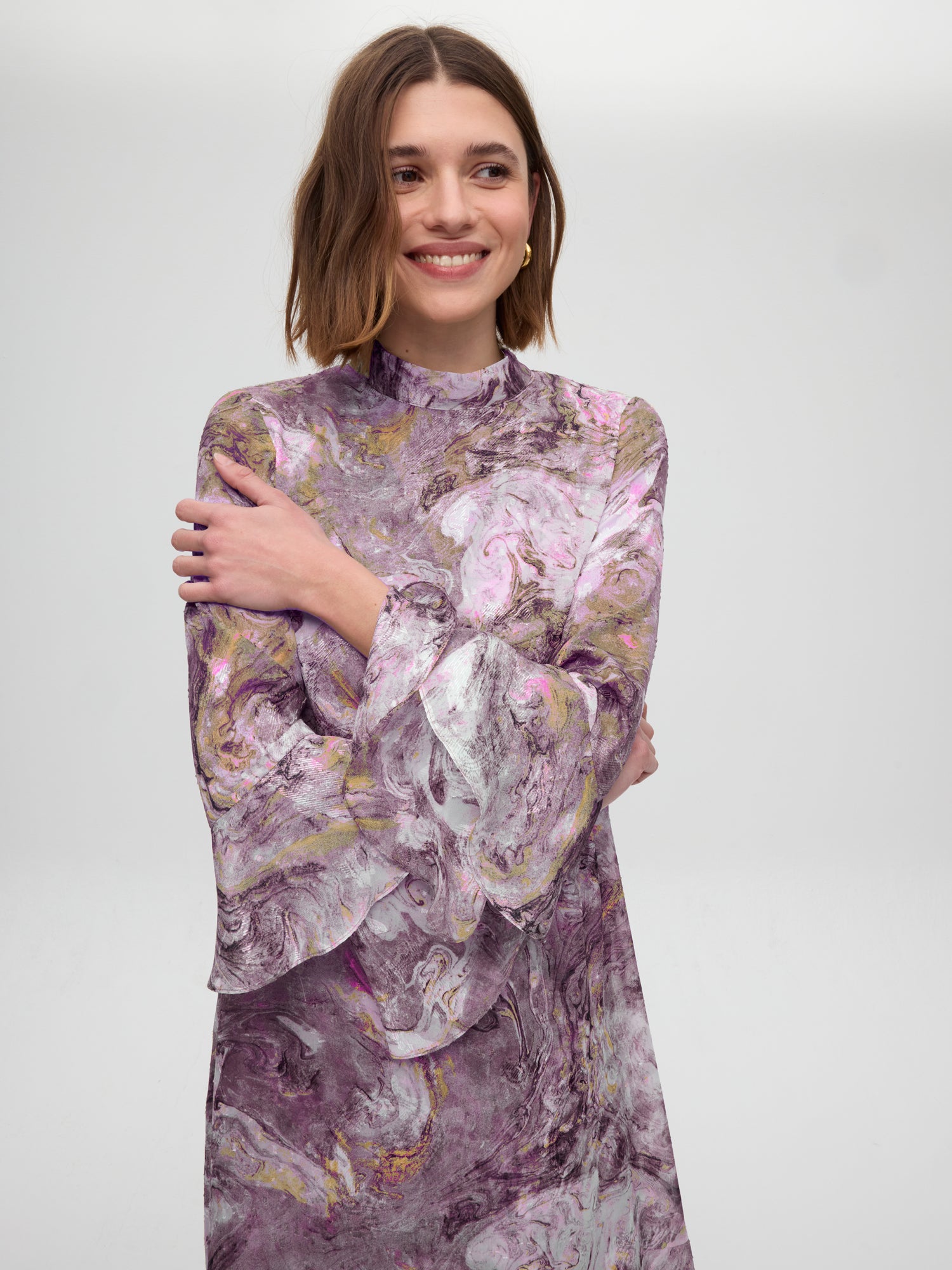 mioh | ATHOS PURPLE - Vestido + Capa larga estampado verde