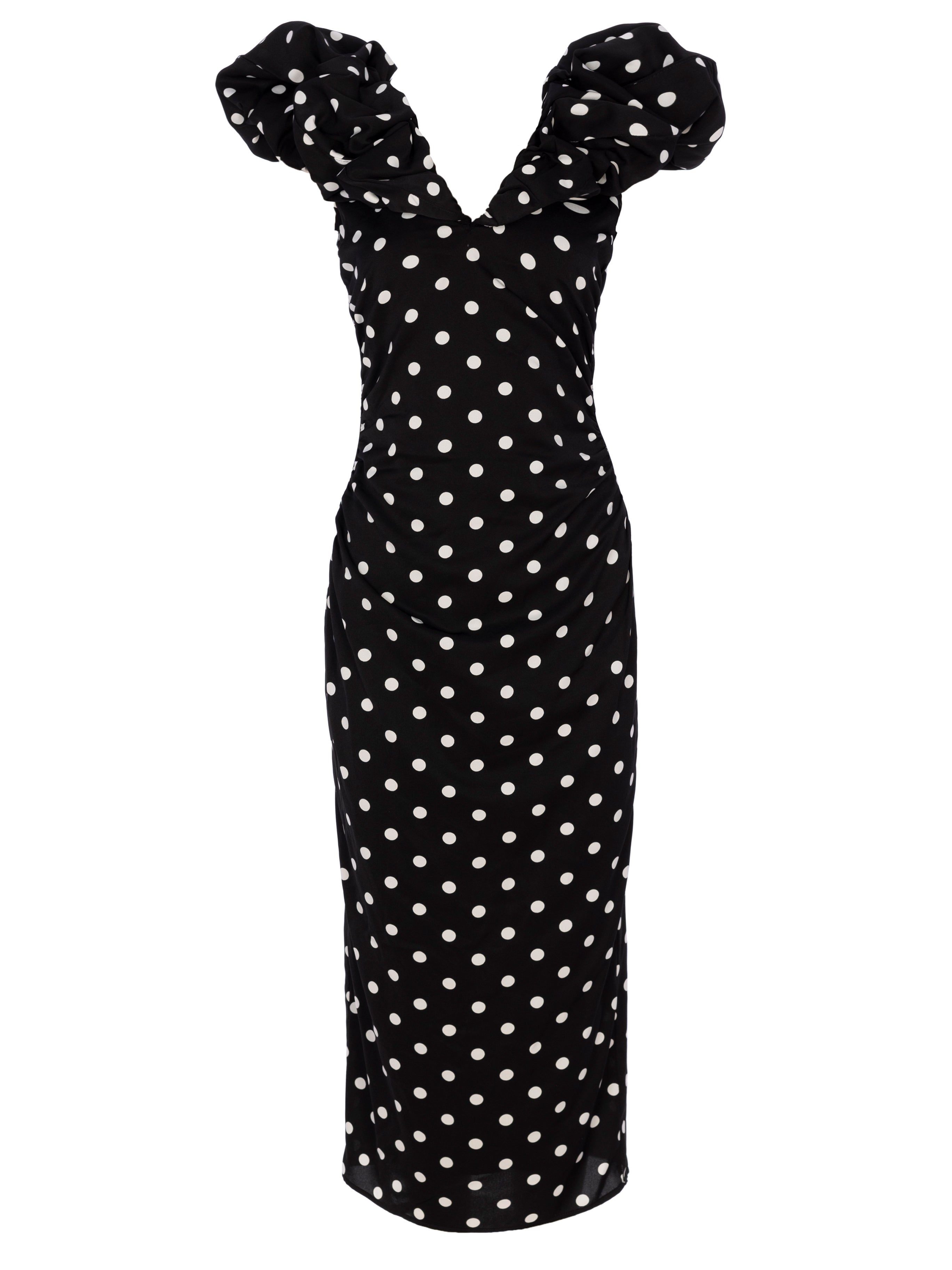 BIANCA DOTS - Vestido escote pico mangas abullonadas