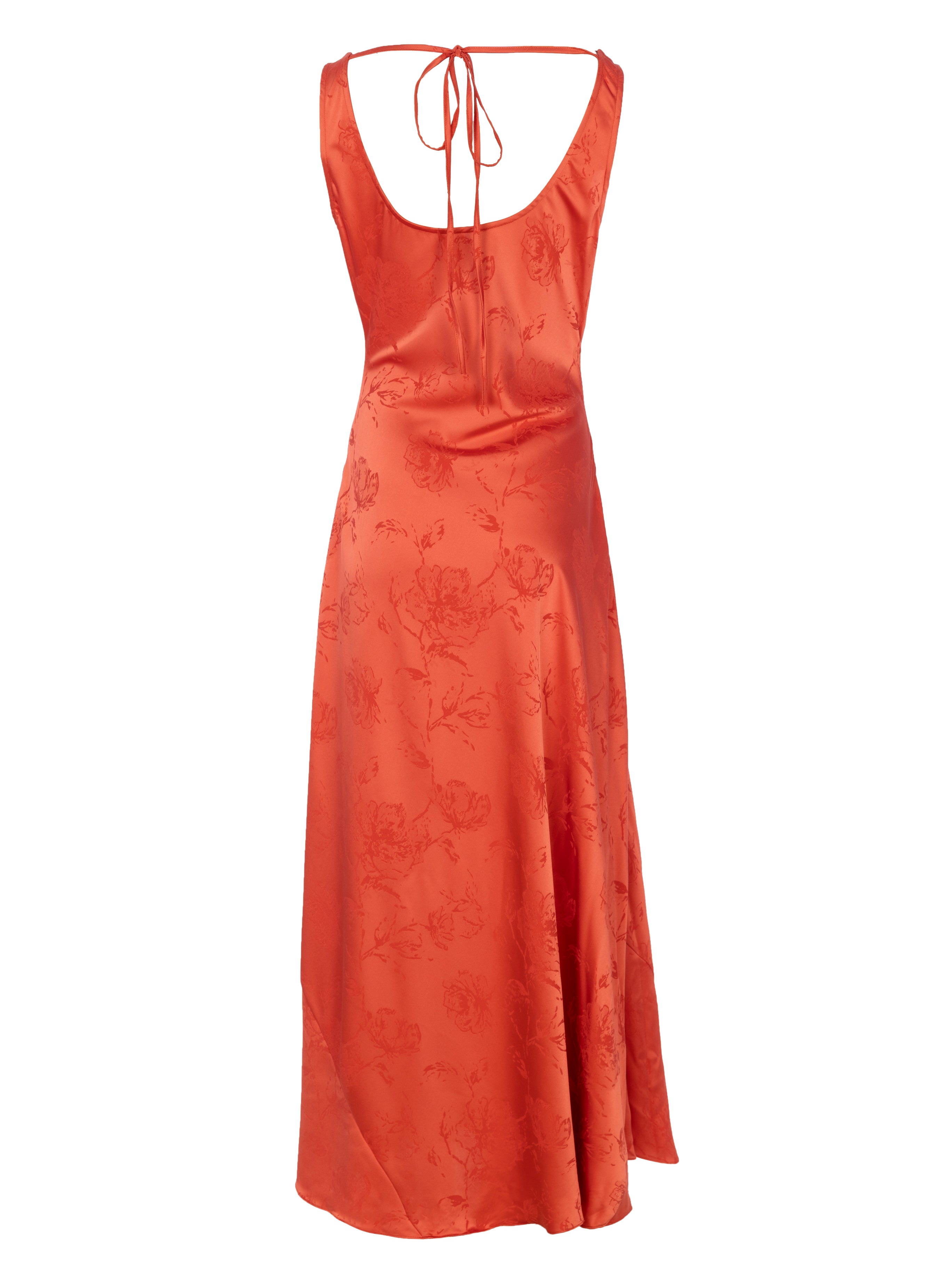 MARCIA CORAL - Vestido escote cascada jacquard floral midi, perfecto para invitadas de boda y fiesta spring summer. MIOH es la marca que eligen las influencers de España para sus eventos, como bodas y fiestas