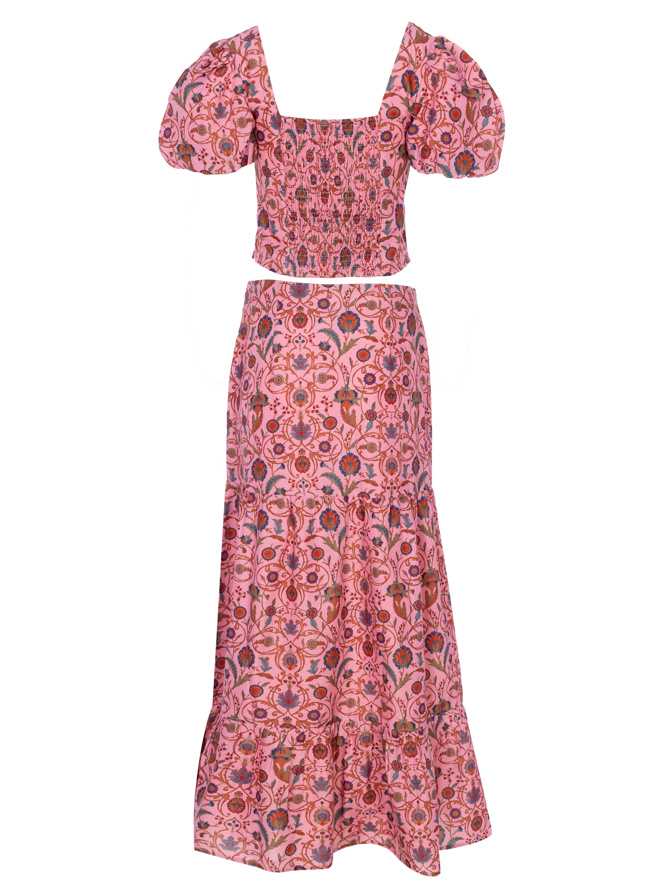 MARGARET PINK - Conjunto boho floral rosa, para invitadas de boda, fiesta y eventos de primvera y verano. MIOH es la marca española de vestidos de fiesta para invitadas de boda más de moda en España