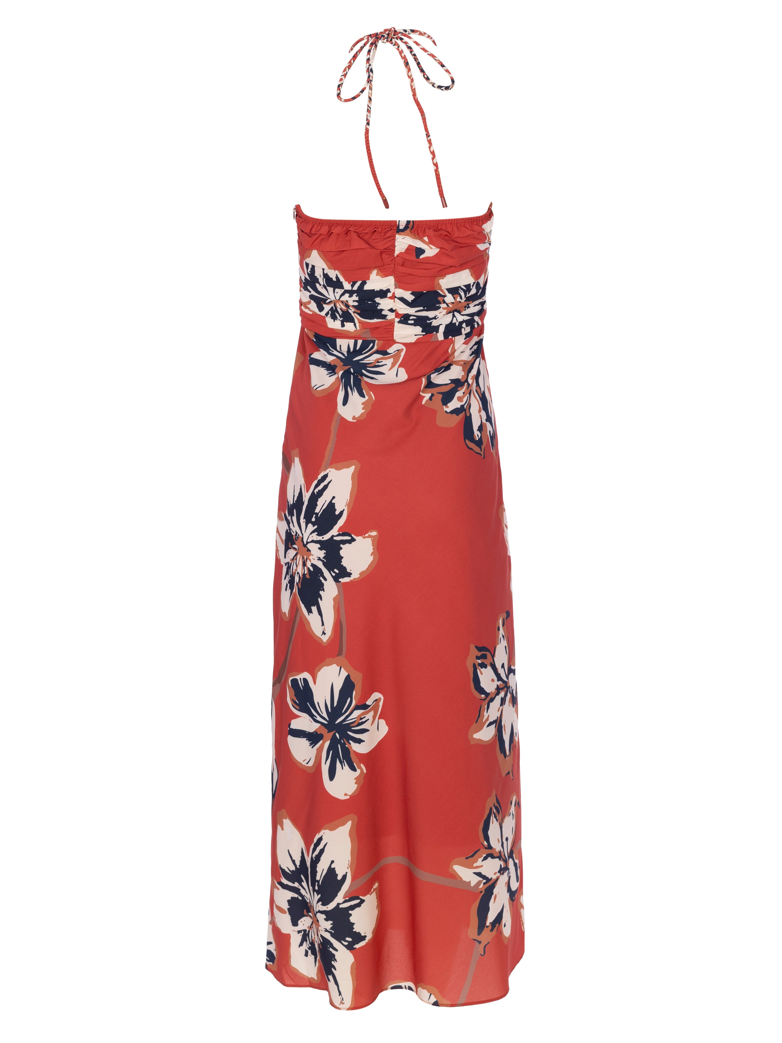 OPHELIA FLOWERS - Vestido estampado flores anudado al cuello midi, para invitadas de boda, fiesta y eventos de primvera y verano. MIOH es la marca que eligen las influencers de España para sus eventos, como bodas y fiestas