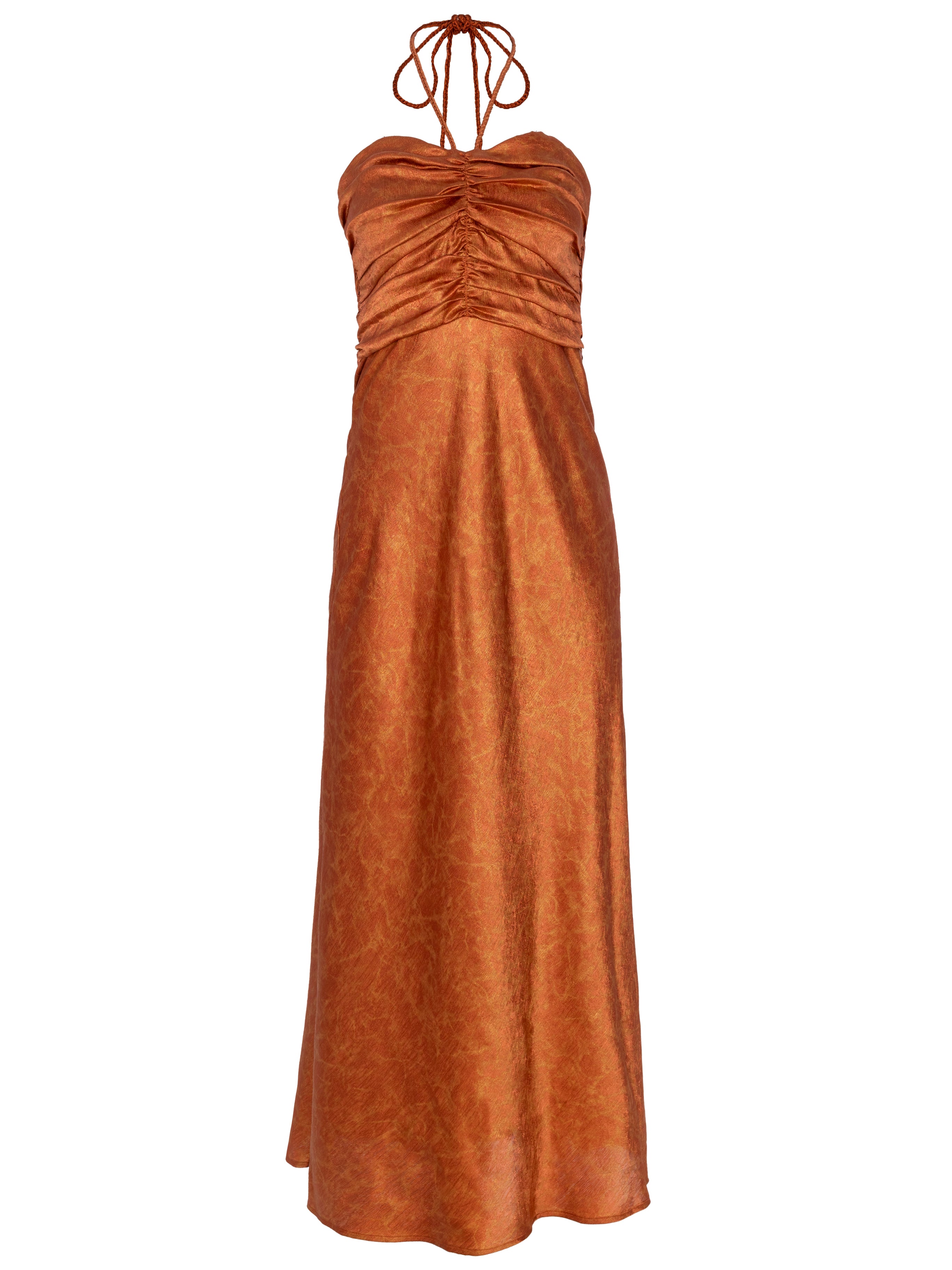 OPHELIA MARBLE - Vestido jacquard satinado anudado al cuello midi, perfecto para invitadas de boda y fiesta spring summer. MIOH es la marca española de vestidos de fiesta para invitadas de boda más de moda en España