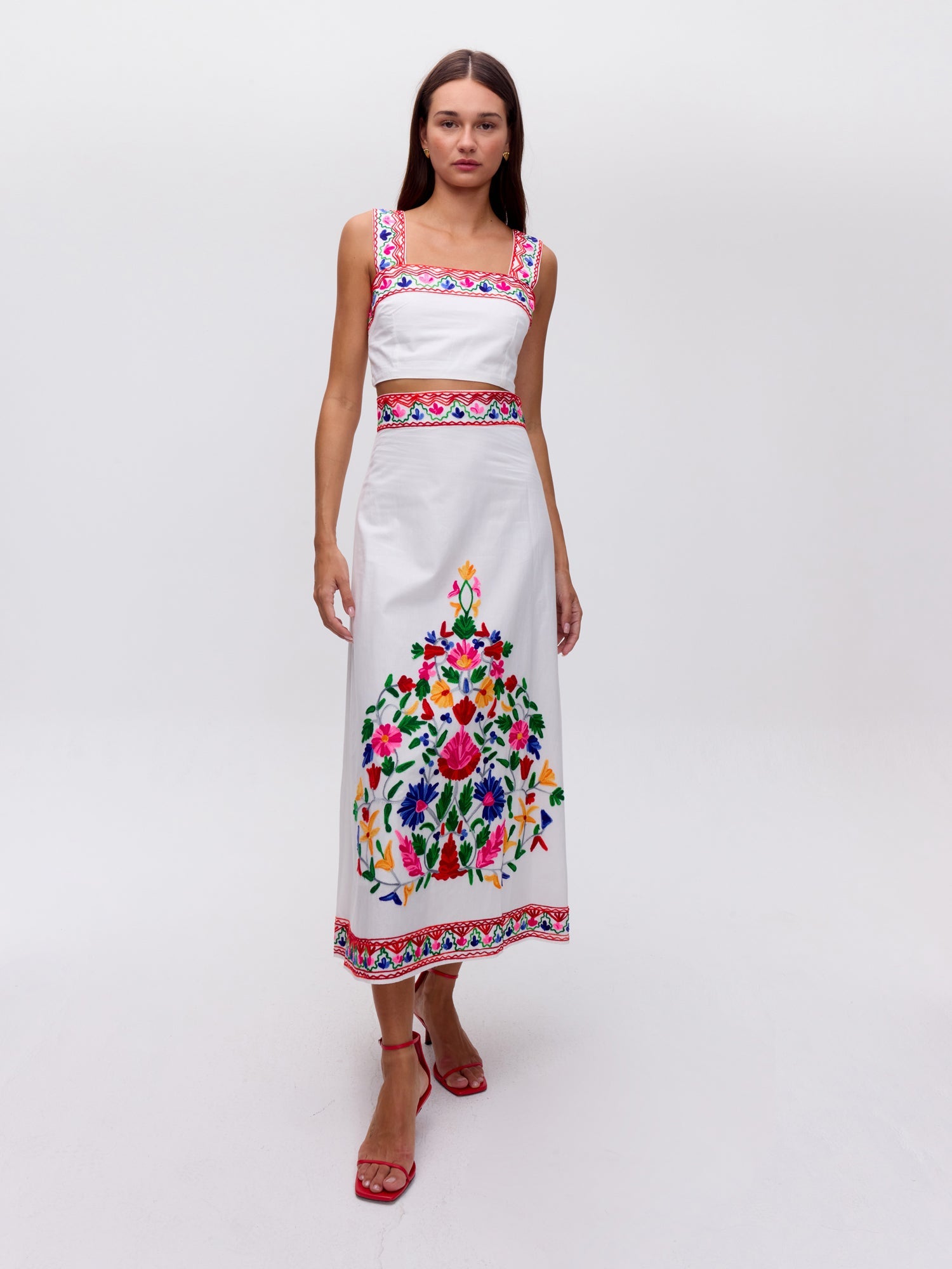 MIOH | CACAO SKIRT WHITE  - Falda midi bordada blanca para invitada de boda