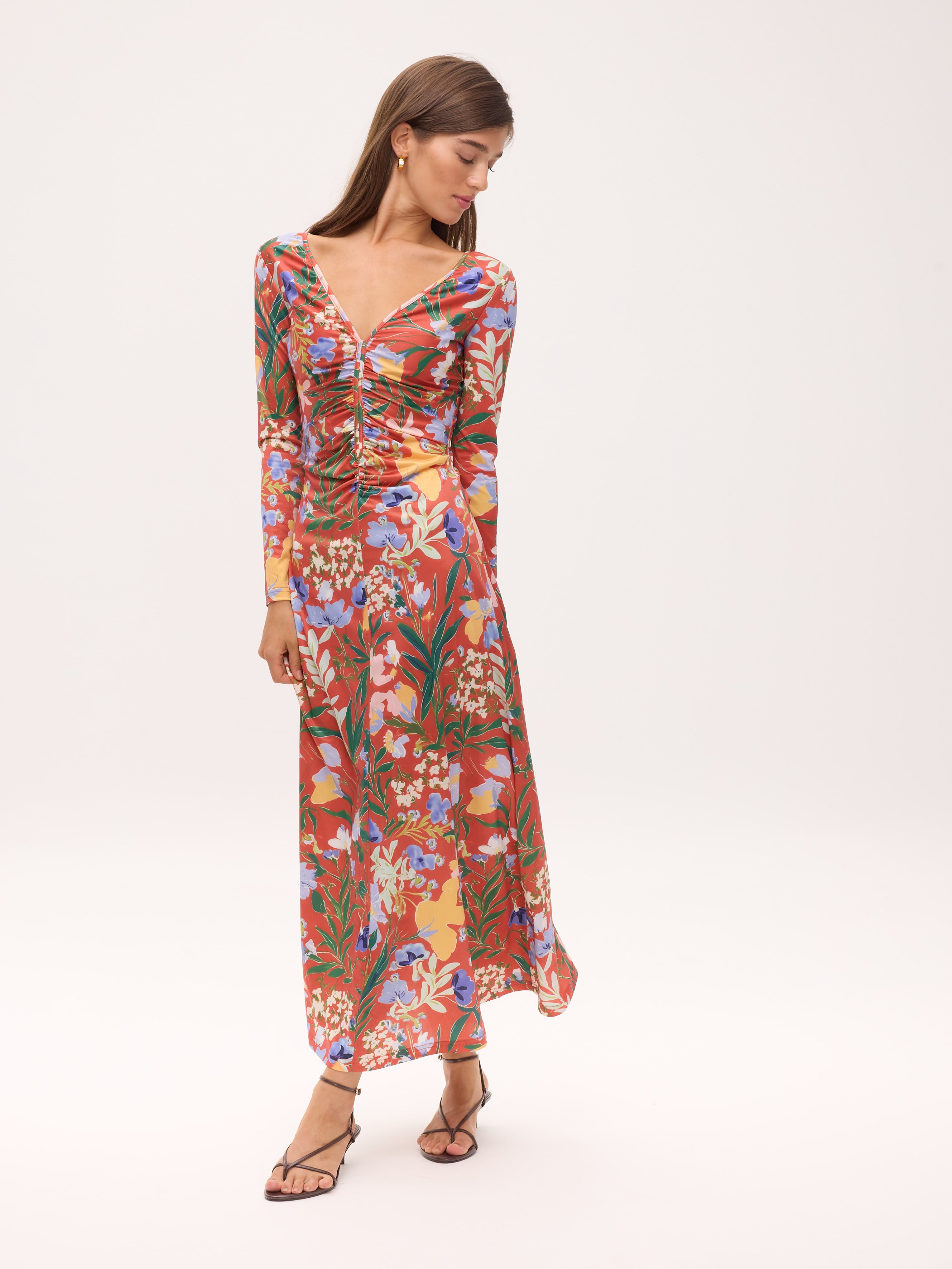 EMILIA - Vestido punto reversible estampado floral, de fiesta e invitada de boda y evento primavera verano. MIOH es la marca española de vestidos de fiesta para invitadas de boda más de moda en España