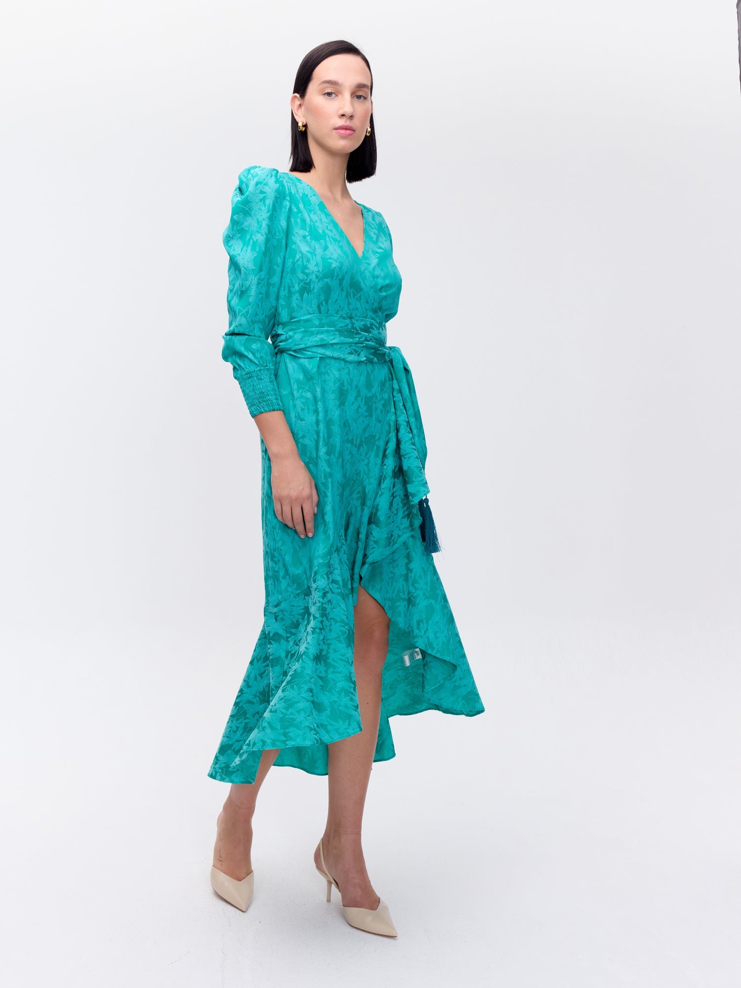 MIOH | ENDLESS GREEN - Vestido wrap jacquard verde para invitada de boda