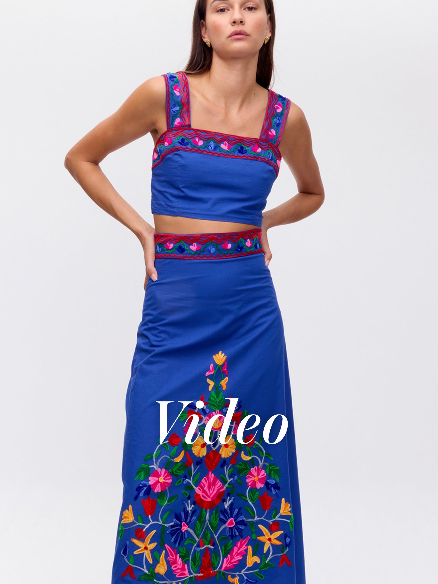 MIOH | CACAO SKIRT BLUE - Falda midi bordada azul para invitada de boda
