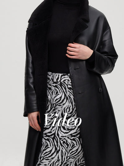 mioh | ZHIVAGO - Abrigo ecopielreversible + LOTUS CEBRA - Falda animal print pelo