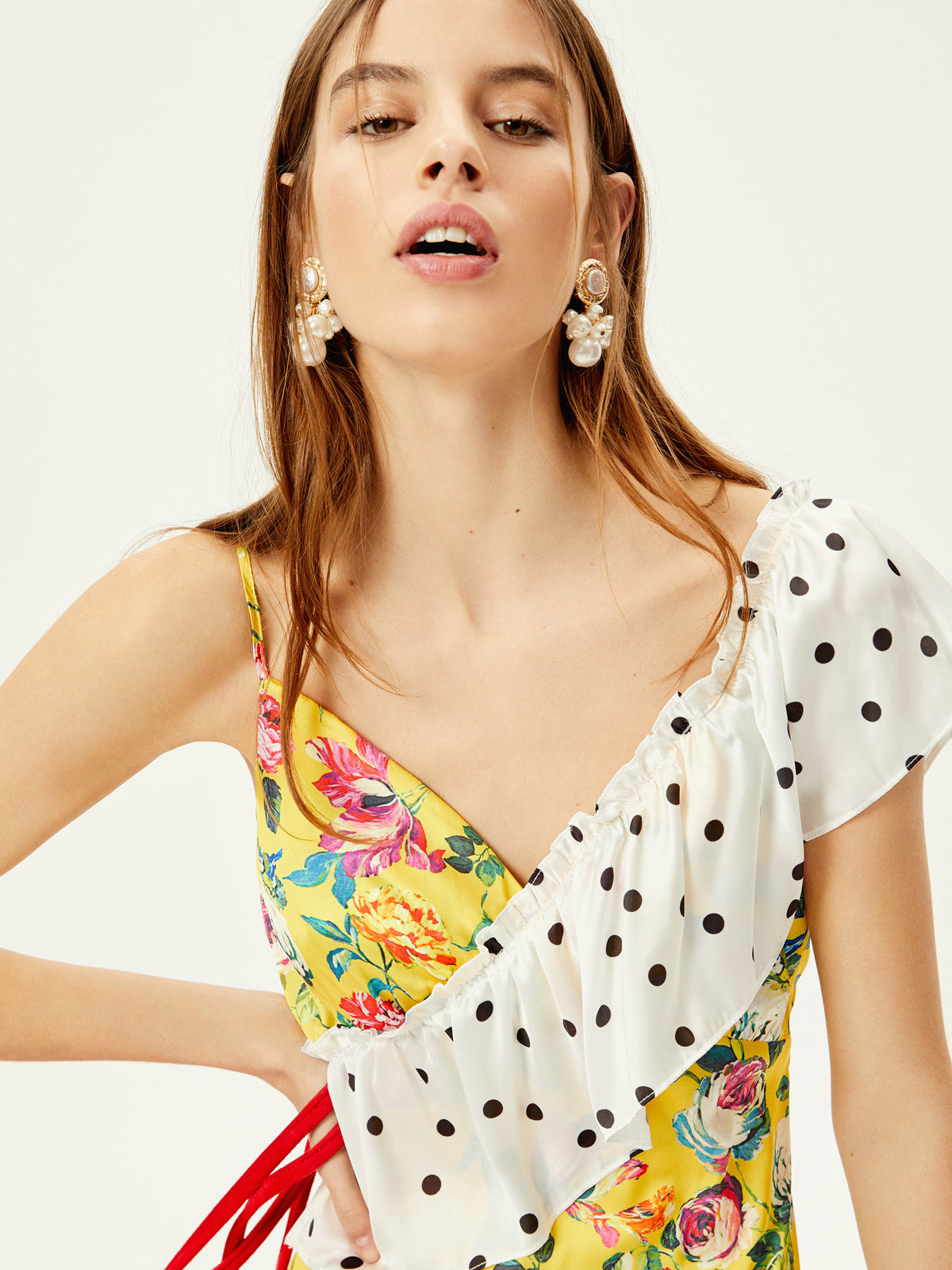 DALIA - Vestido midi com estampa floral e bolinhas